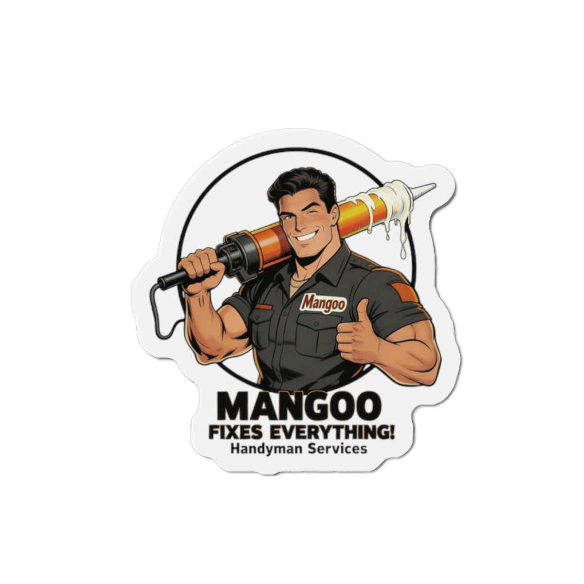 Handyman Mangoo Die-Cut Magnet — "Mangoo Fixes Everything!"