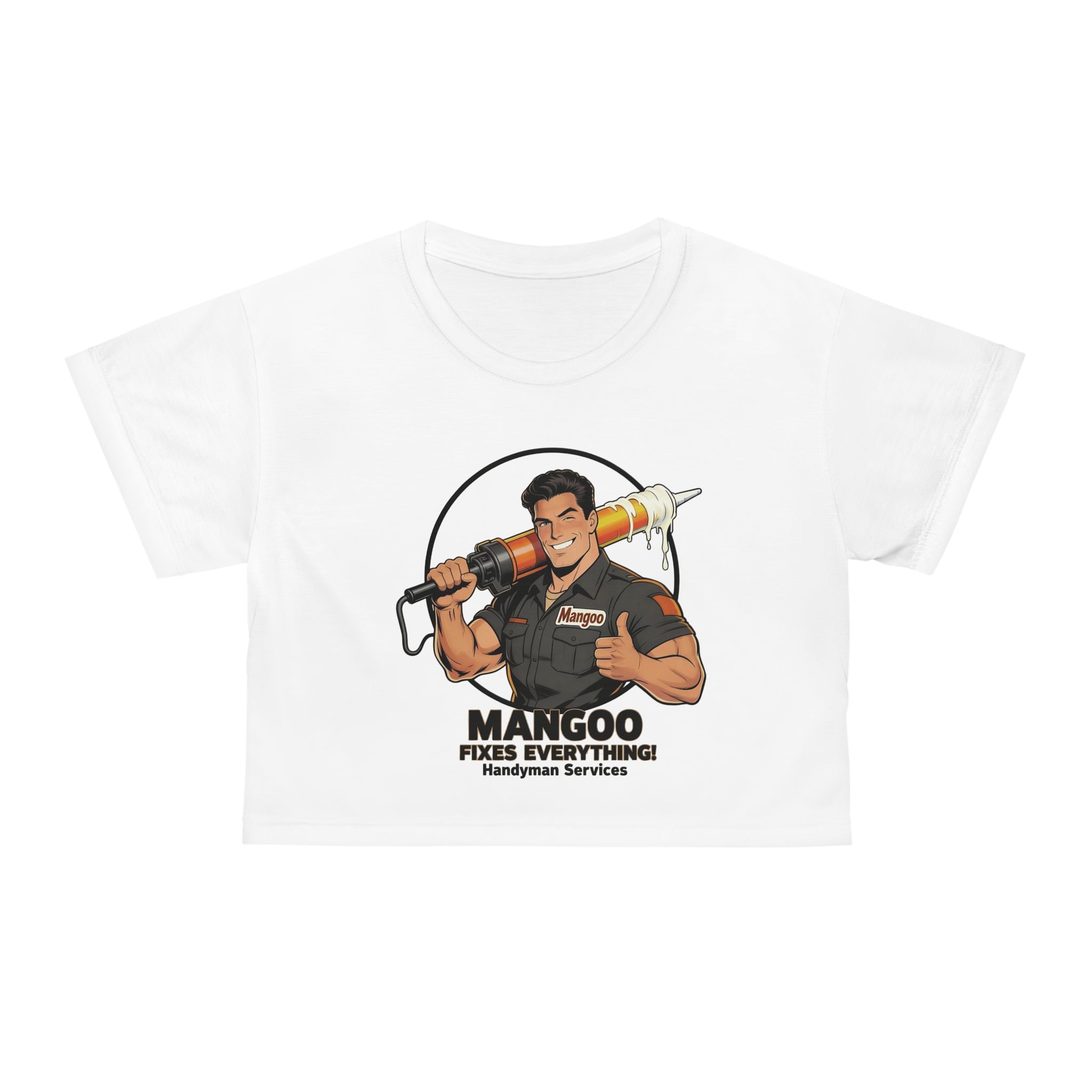 Handyman Crop Tee - "Mangoo Fixes Everything" Logo