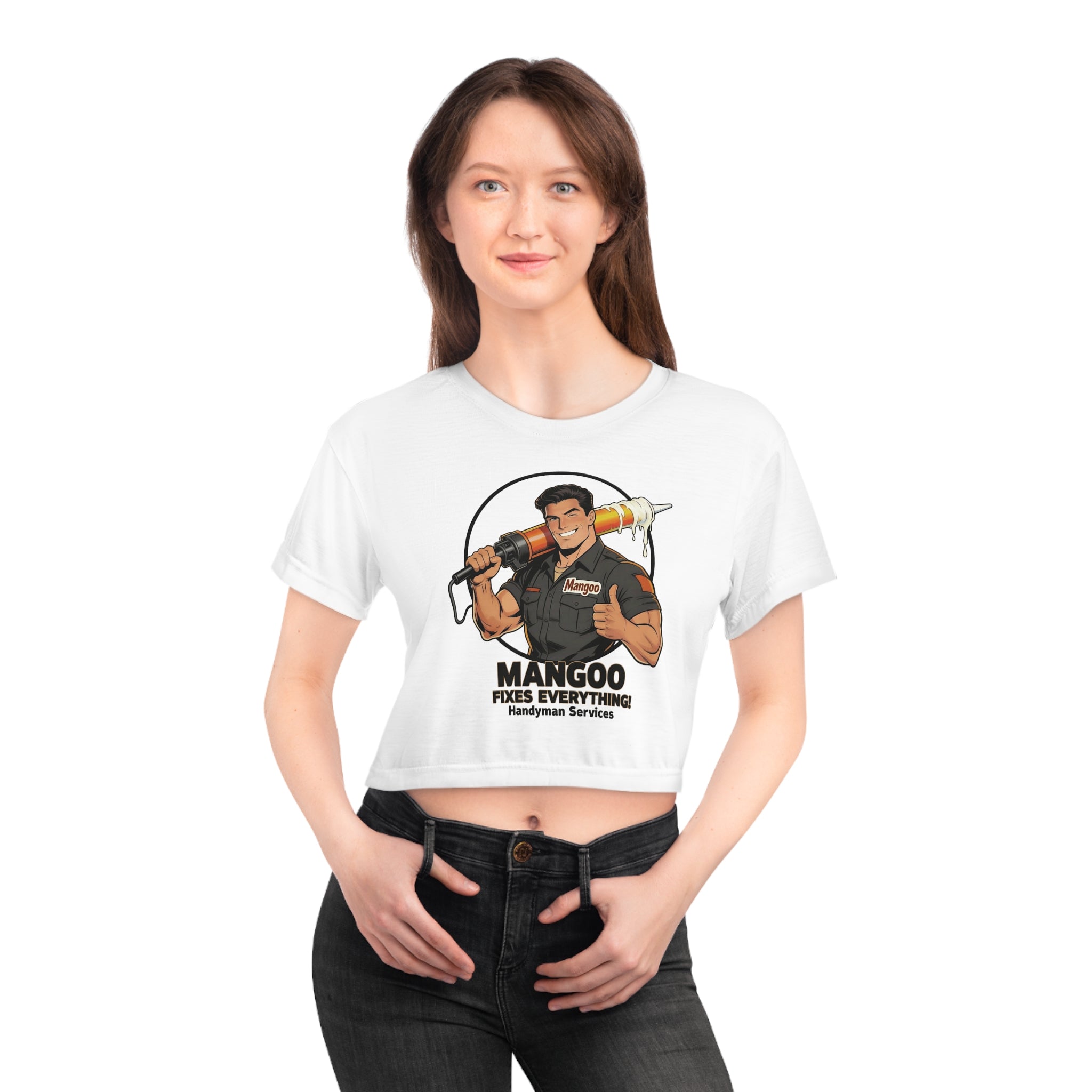 Handyman Crop Tee - "Mangoo Fixes Everything" Logo