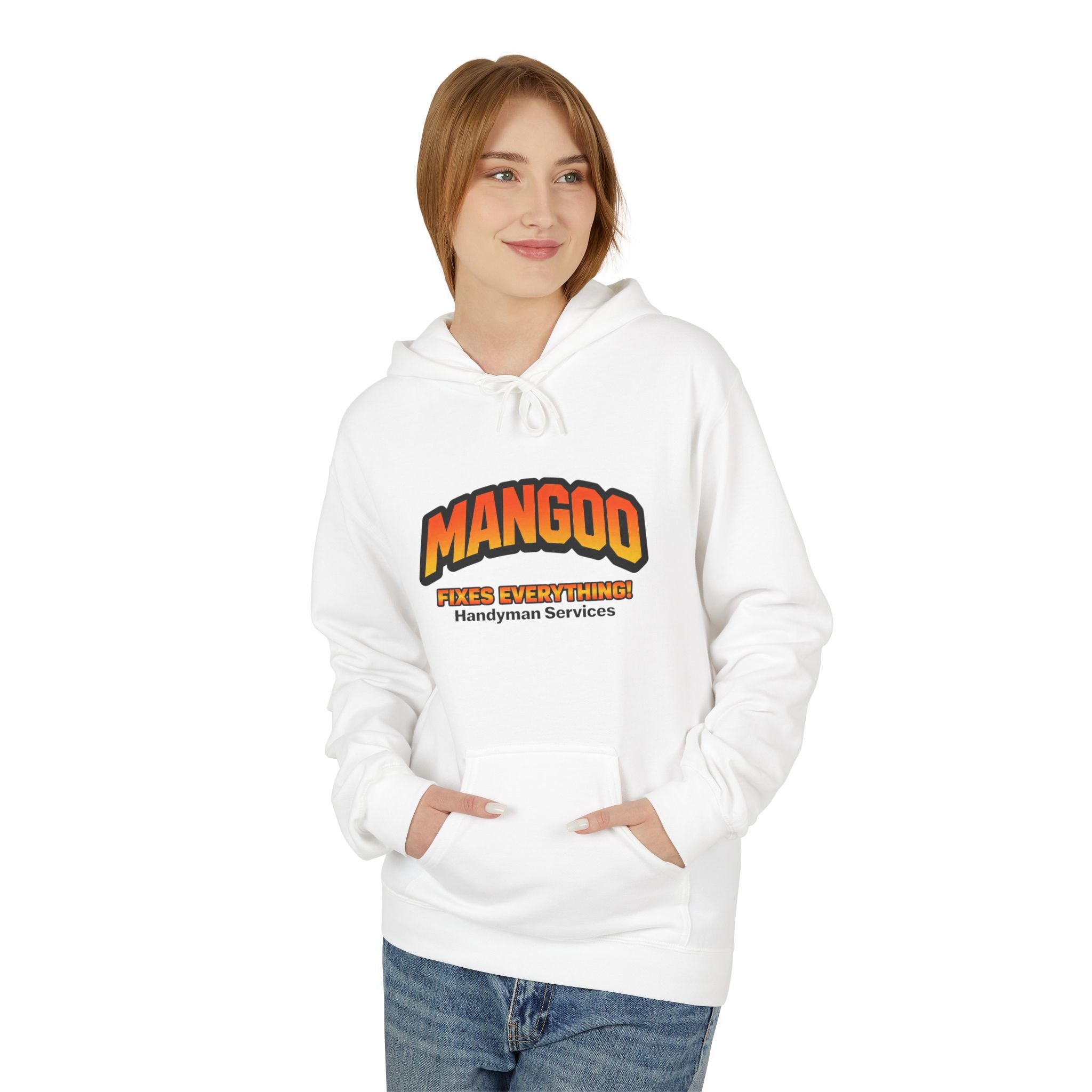 Mango Fireside Hoodie — Retro Logo Handyman Services Sweatshirt